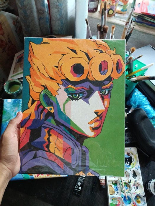 Giorno Giovanna from JoJo's Bizarre Adventure in a geometric pop-art style