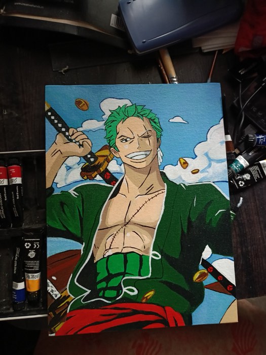 Roronoa Zoro from One Piece painted in acrylic on canvas
